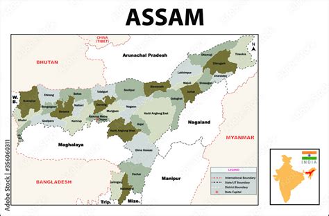 Assam Map Political And Administrative Map Of Assam With Districts