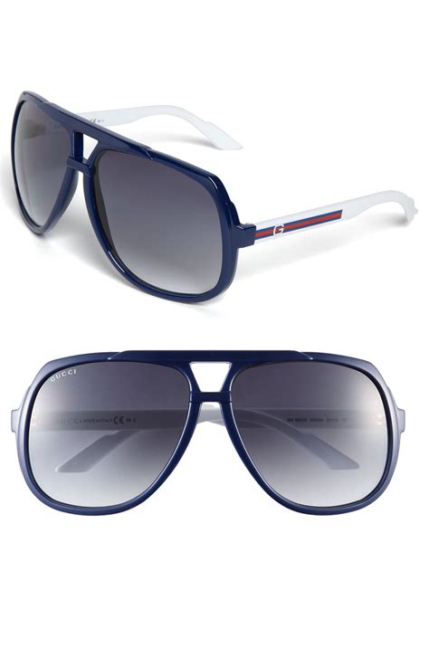 gucci logo temple 63mm aviator sunglasses in blue for men blue white lyst