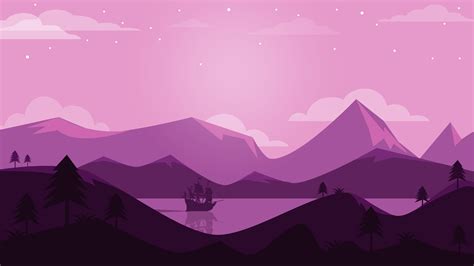 Purple Mountain Illustration Mountains Landscape Panoramic Hd