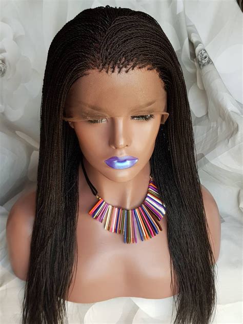 Handmade Glueless Braided Full Lace Wig Micro Twist Braids Colour 1b Off Black 16 18