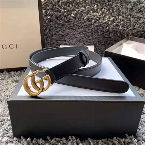 Gucci Unisex Gg Marmont Leather Belt With Shiny Buckle Black Lulux