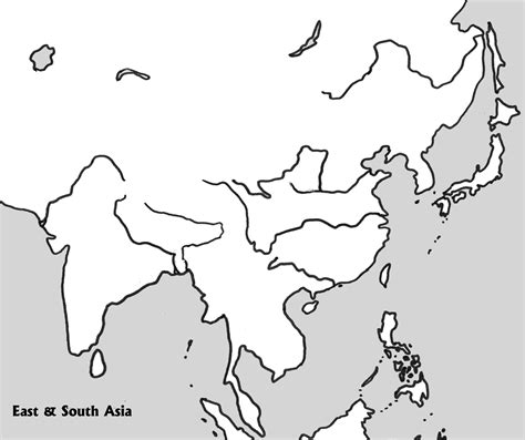 Physical Outline Map Of E S Asia