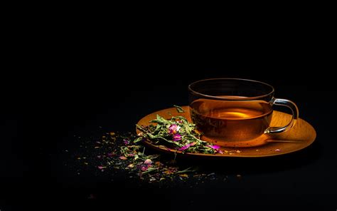 Wallpaper Cup Tea Flowers Leaves Drink Black Tea Wallpaper Hd