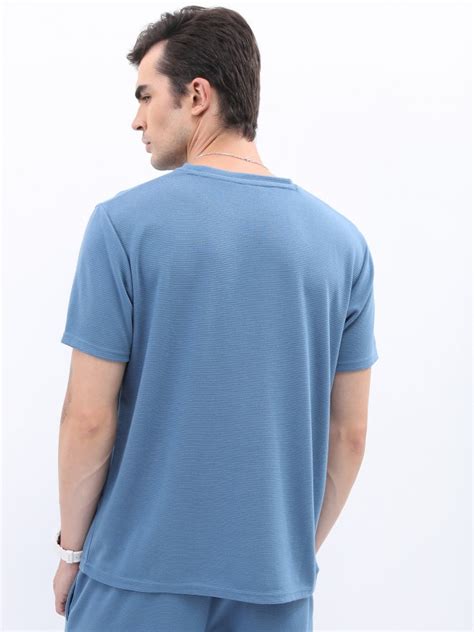Buy Ketch Blue Solid Round Neck Structured T Shirt For Men Online At Rs