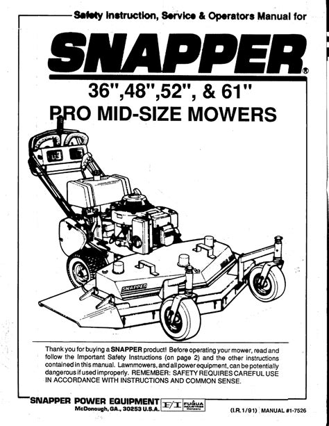 Snapper 36 Safety Instruction Service And Operators Manual Pdf