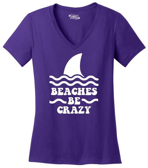beaches be crazy funny ladies v neck t shirt beach vacation graphic tee z5 ebay