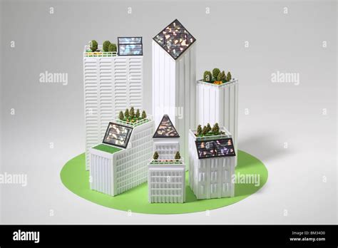 Miniature Office Buildings With Solar Panels Stock Photo Alamy