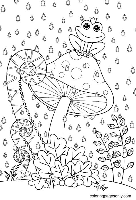 Mushroom With Funny Frog Coloring Page Free Printable Coloring Pages