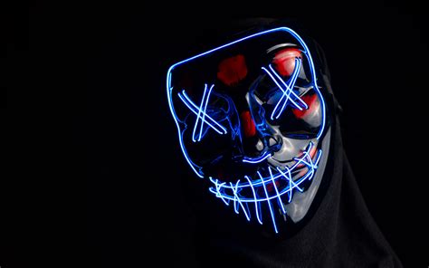 Download Wallpaper 3840x2400 Mask Anonymous Neon Face