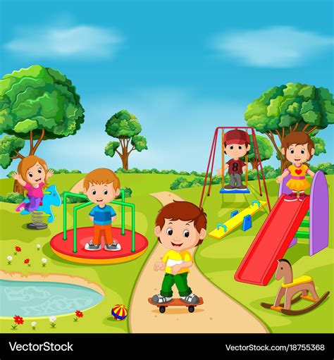 Kids Playing Outdoor In Park Royalty Free Vector Image