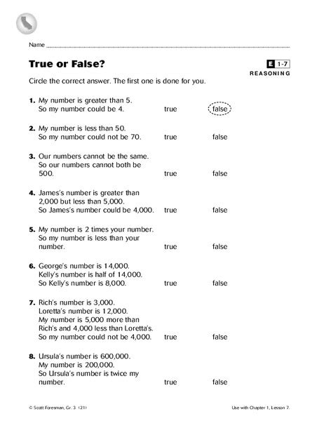 True Or False Worksheets