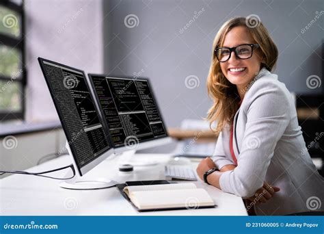 Developer Programmer Woman Coding Software Stock Image Image Of