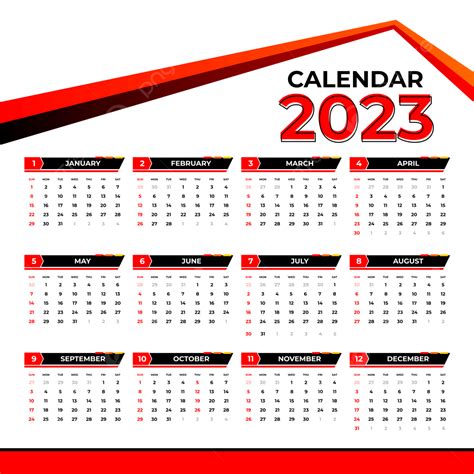 2023 Calendar With Red Concept 2023 Calendar Red Black Png And