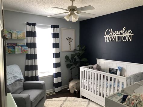 Navy And Gray Nursery With Elephants And Giraffes Baby Room Themes Baby