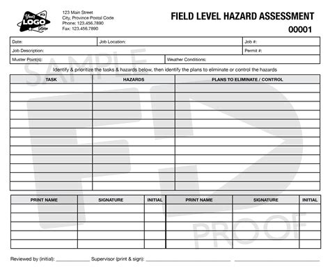 Field Level Hazard Assessment Card Flha1c Template Forms Direct