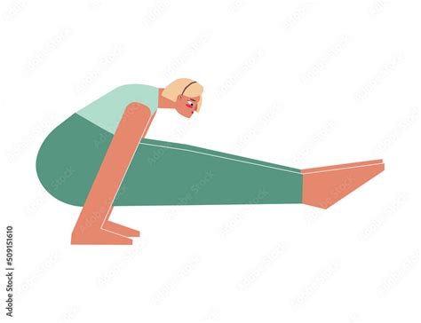 Vector Isolated Illustration With Flat Female Character Sportive Woman Learns Arm Balancing