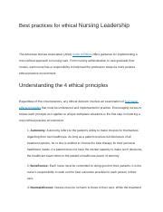 Best Practices For Ethical Nursing Leadership Docx Best Practices For Ethical Nursing