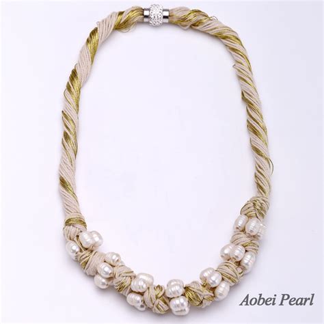 aobei pearl handmade necklace made of freshwater pearl and cotton thread bib necklace pearl