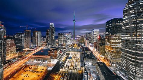 Canada Toronto City Night Roads Skyscrapers Lights 1600x900