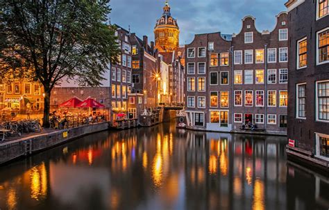 Wallpaper Building Home The Evening Amsterdam Channel Netherlands