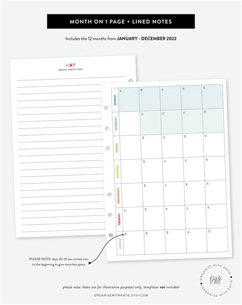 A5 2022 Monthly Planner Printable Month On 1 Page Calendar Etsy Uk
