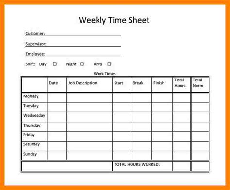 Weekly Time Sheets Printable