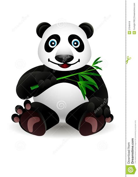 Little Cartoon Panda And Bamboo Stock Illustration Image