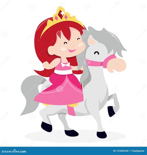 Cartoon Little Girl Riding A Pony Horse 34608065