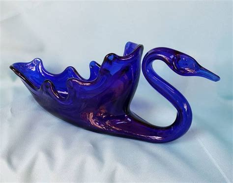 Vintage Cobalt Blue Hand Blown Glass Swan Collectible Cobalt Etsy Glass Blowing Blue Art