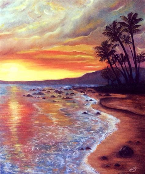 Sunset On The Beach Oil Painting On Canvas By Yasminesweet