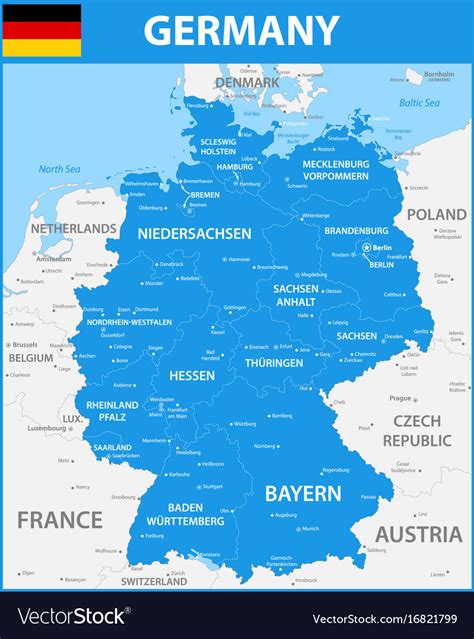Detailed Map Of The Germany With Regions Vector Image