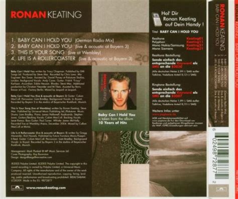 I'm sorry, it's all that you can say years gone by and still words don't come easily like but you can say, baby baby can i hold you tonight? Ronan Keating Album: «Baby Can I Hold You»