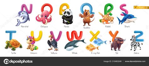 Alfabeto Del Zoológico Animales Divertidos Conjunto De Iconos