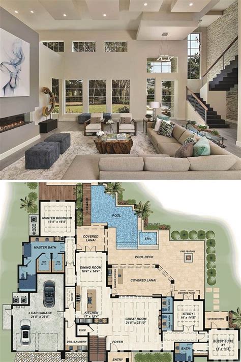 Two Story 4 Bedroom Modern Florida Home Floor Plan Luxury House