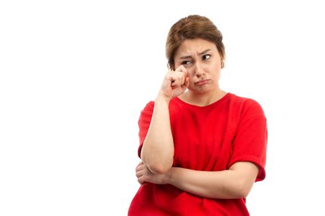 Free Photo A Front View Young Attractive Girl In Red T Shirt Wearing