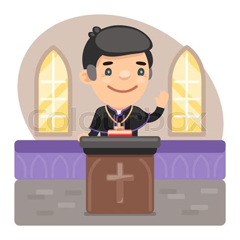 Cartoon Catholic Priest With Bible Stock Vector Colourbox