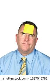 Businessman Sticky Note On His Forehead Stock Photo Shutterstock