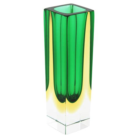 Green And Clear Sommerso Art Glass Vase Object Sculpture Murano Italy 1980s For Sale At 1stdibs