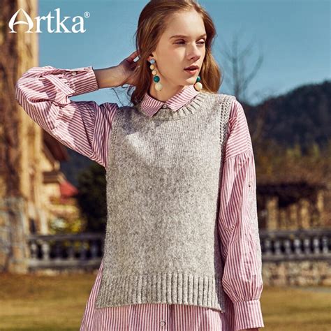 Artka New Springandsummer Womens Sleeveless Preppy Cotton Sweater Vest