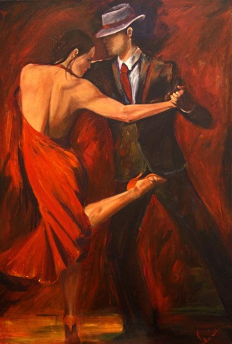Argentine Tango Painting Tango Dancer In Red Dress With Red Etsy
