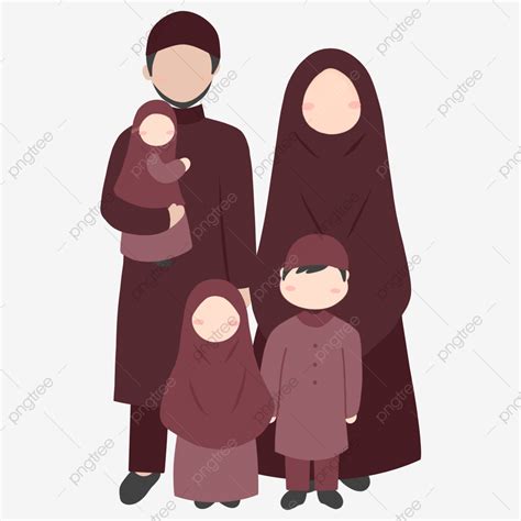 Gambar Keluarga Muslim Bahagia Dengan Tiga Anak Ibu Clipart Ibu Ayah