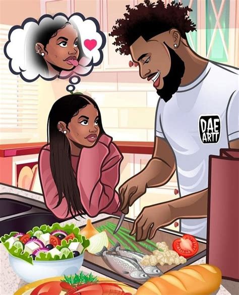 A Man And Woman Cooking Together In The Kitchen With An Thought Bubble Above Their Head