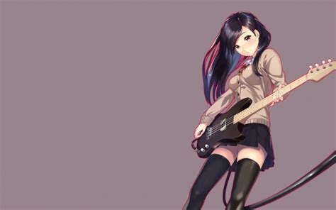 Wallpaper Anime Girl Playing Guitar Black Hair School Girl Instrument