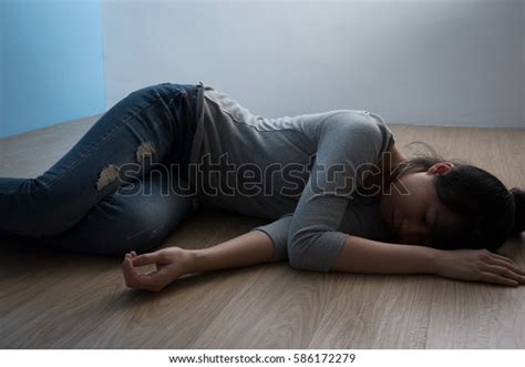 Depression Woman Lying On Floor Stock Photo 586172279 Shutterstock