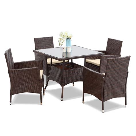 Included 1 extension table with umbrella hole, 6 chairs. Wisteria Lane Outdoor Furniture 5-Piece Wicker Patio ...