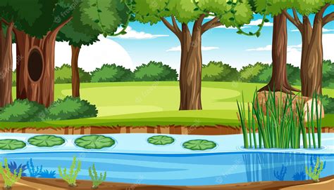 Jungle Cartoon Clip Art Natural Landscape Vector River Clip Art