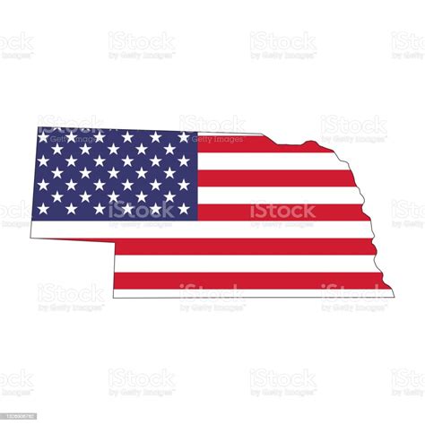 Nebraska State Map With American National Flag On White Background