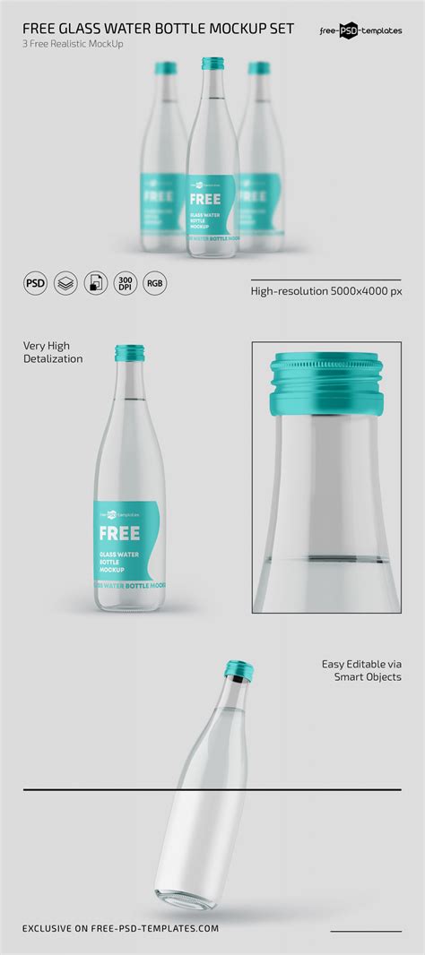 Free Glass Water Bottle Mockup For Photoshop Psd