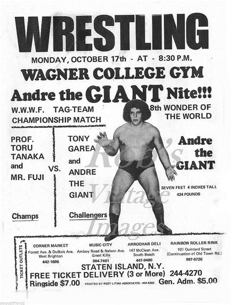 Professional Wrestling Poster Andre The Giant Vintage Staten Island