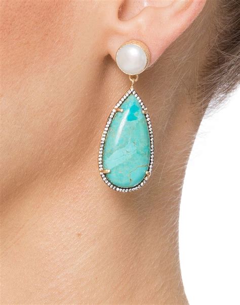 Pearl And Turquoise Pave Drop Earrings Atelier Mon Halsbrook Drop